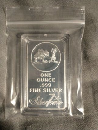 1 - Oz Silvertowne Mule & Prospector.  999 Pure Silver Bullion Bar
