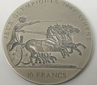 2001 Congo 10 Francs Silver Coin,  Antique Finish Olympics,  Mintage = 15,  000