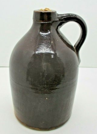 Antique Crock Stoneware Bottle With Glaze 9.  5” Tall Jug Unmarked Whiskey,  Gin