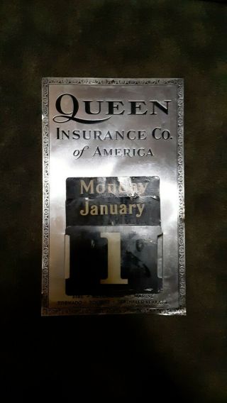 Vintage Queen Insurance Co.  Of America Perpetual Calendar Sign.  All Metal.  Rare