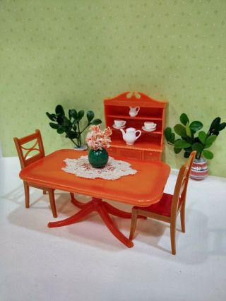 Rare Color Dining Room W/2 Chairs Renwal Vintage Miniature Dollhouse Furniture