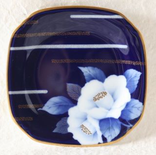 Noritake Vintage 2 Plate Porcelain Blue White Gold Camellia 12.  5cm 4.  92 " Japan
