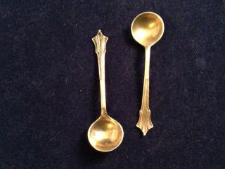 Antique Vintage Silver Plated Salt/mustard Spoons X 2 Ornate Handles 2.  5” Approx