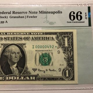 1963 A $1 Low Serial Star Note Very Rare,  2nd Place Top Pop Pmg 66 Epq Gem