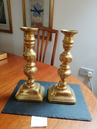 Victorian Brass Candlesticks 10 Inches