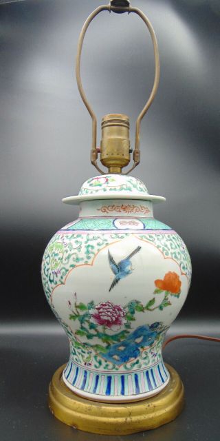 Rare Chinese Nyonya Straits Peranakan Ginger Jar Lamp Famille Rose Porcelain