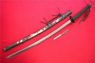 Rare Japanese Sword Samurai Katana Signed Damascus Steel Blade Copper Sheatha743