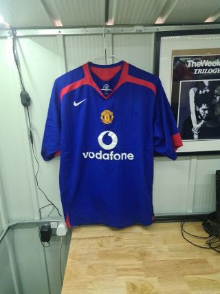 Man Utd Rare Retro 2005 Blue Away Football Shirt Nike Xl Orig Jersey