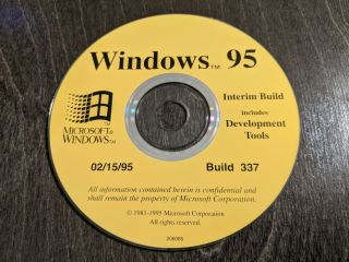 Ultra Rare: Microsoft Windows 95 Codename Chicago Interim Build 337 Beta Cd