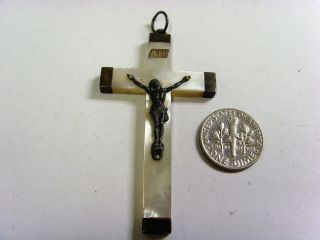 Antique Catholic Faith Religious Crucifix Mother Of Pearl Jerusalem 50763