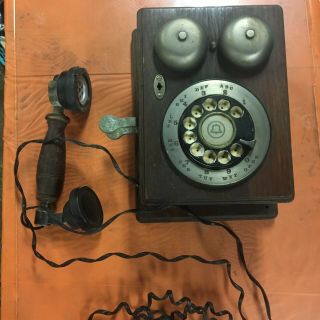 Antique Vintage Wall Telephone Rotary Dial Wooden Sn 973238 Western Electric Att