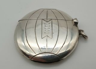 Rare Antique Solid Sterling Silver Football Vesta Case Birmingham 1904
