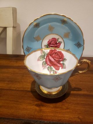 Rare Paragon China Cup And Saucer Red Cabbage Rose Double Warrant Gold Gilt