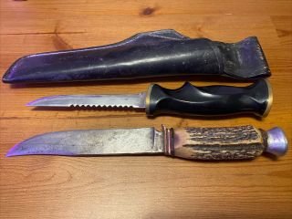 Two Antique Vintage Fixed Blade - Mora Sweden And German Stag