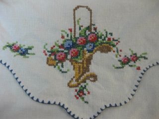 Vintage Handkerchief Case Hand Embroidered Basket Of Flowers 3