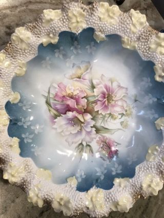 Rare Antique Rs Prussia Bowl - 37 Mark Blue Yellow Gold Floral
