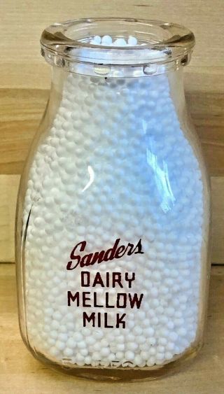 Vintage Sanders Dairy Mellow Milk Half Pint Milk Bottle Ohio Red Letters Rare