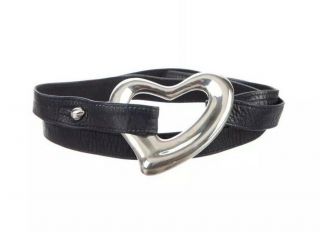 Tiffany&co Open Heart Peretti Belt Xl Navy Leather Vtg 1975 Sterling Silver Rare