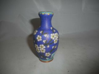 Small Vintage Chinese Cloisonne Vase With Floral Decoration On The Sides