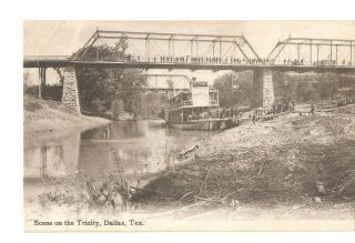 Rare Early Scene On The Trinity Showing H.  A.  Harvey Printed Dallas Tx Postcard