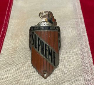 Vintage 1930s Supreme Bicycle Head Badge Shelby Cycle Co.  Brass Plate Antique