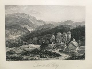 1843 Antique Print; Scene On The River Garry,  Perthshire After David Mackenzie