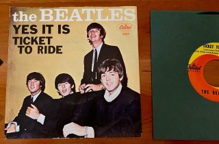 Rare Usa 1965 The Beatles Ticket To Ride Picture Sleeve East Coast & Single Nm -