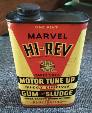 Very Rare 1940s? Marvel " Hi - Rev " Motor Tune Up Quart Oil Can.  York