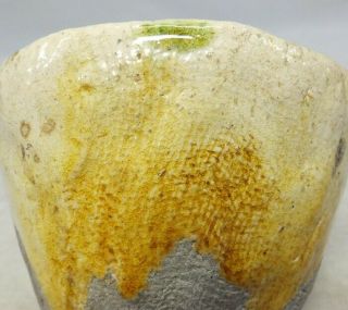 D914: Japanese SAKE cup of really old pottery with tasteful glaze and tone 3