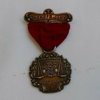Rare Vintage Sterling Silver Sheriffs Jury Medal First Panel 1905 Masonic Pin Nr