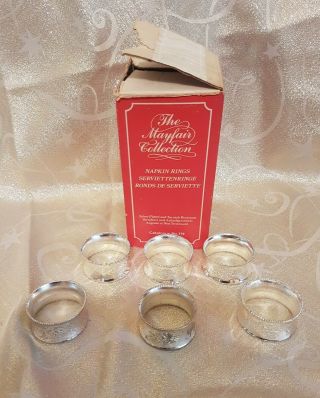 Set Of 6 Vintage Silver Plated Napkin Rings Boxed