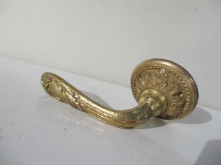 Vintage Brass Lever Door Handle Old Rococo French Baroque Leaf Beading X1