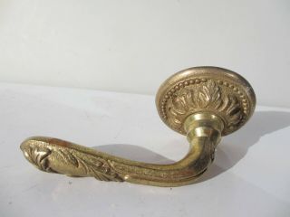 Vintage Brass Lever Door Handle Old Rococo French Baroque Leaf Beading x1 2