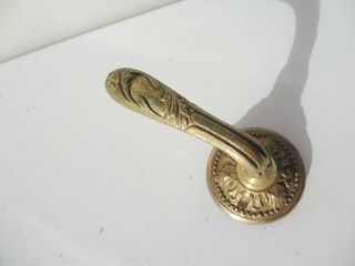 Vintage Brass Lever Door Handle Old Rococo French Baroque Leaf Beading x1 3