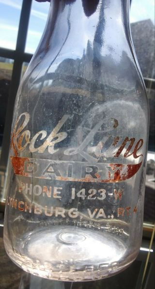 Extremely Rare Rock Lane,  Lynchburg Virginia Round Pyro Pint Milk Bottle