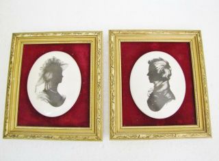 Framed Porcelain Silhouette Portrait Pictures Of A Lady,  A Gentleman