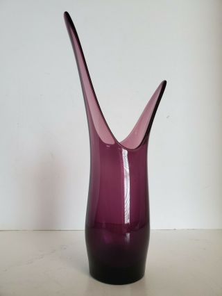 Vtg.  Mid Century Modern Purple Amethyst Hand Blown Art Glass Vase 13 "