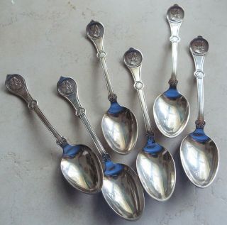 Antique Sterling Demitasse Spoons,  6 Reed & Barton Dated 1868 Medallion