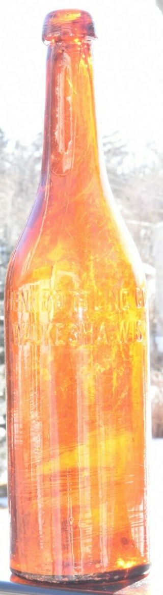 Henk Bottling Co Waukesha Wisconsin Quart Antique Blob Beer Or Soda Bottle