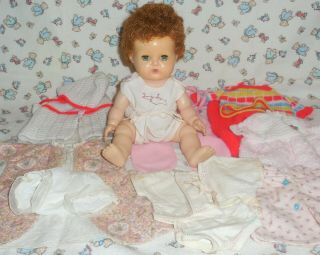 Vintage 11 " American Character Tiny Tears Baby Doll With Clothes