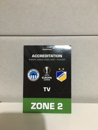 Rare Slovan Liberec V Apoel Nicosia Europa League 2020/21 Accreditation Tv Pass