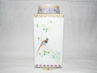Rare Fine Chinese Republic Period Famille Rose Fencai Cong Vase Birds & Flowers