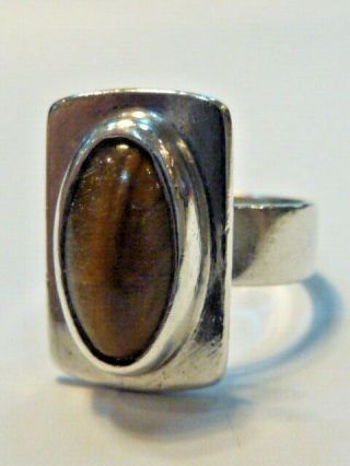 Rare Vintage 1967 Sterling Silver & Tigers Eye Ring - Birmingham Initials R S F