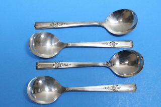 4 Wm A Rogers Oneida Ltd King Arthur Silverplate Round Bowl Gumbo Soup Spoons