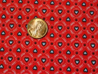 1.  5 Yards 35 " Wide Vintage Cotton Quilt Fabric Red Black White Hearts Small Prin