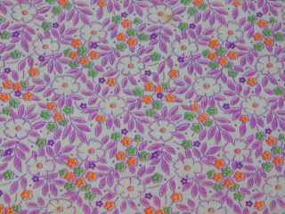 2 Yards 37 " Wide Vintage Cotton Quilt Fabric Purple Orange White Small Floral