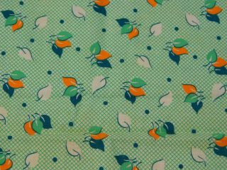 1.  5 Yards 36 " Wide Vintage Cotton Quilt Fabric Green Orange White Leaves