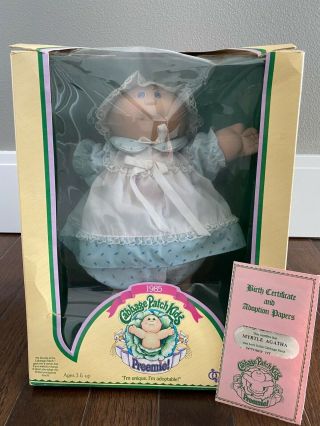 Vintage 1985 Cabbage Patch Kids Doll Preemie Myrtle Agatha In The Box Baby Girl