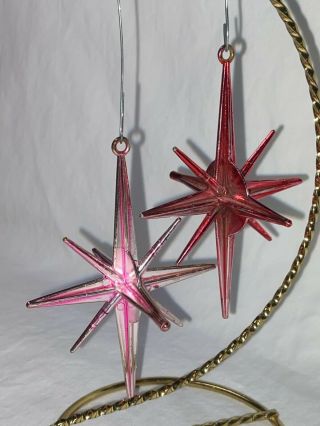 Vintage 1960 Hard Plastic Sputnik Atomic Star Christmas Ornaments Two Rare Style