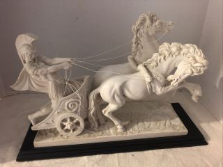 Vintage A.  Santini Italy Roman Gladiator Chariot & Horses 16” Large Sculpture